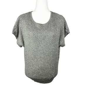 Haute Hippie Blouse Women Small Grey Sequined Ribbed Knit Short Sleeve Casual